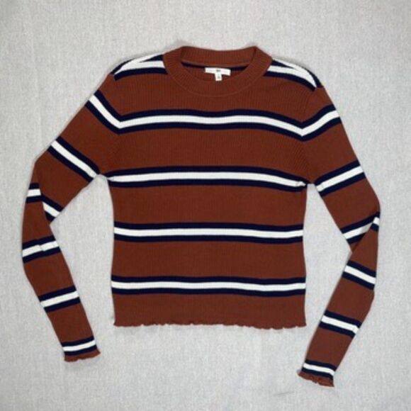BP. Nordstrom Rust Orange Lettuce Edge Stripe Sweater - Small - Picture 2 of 6